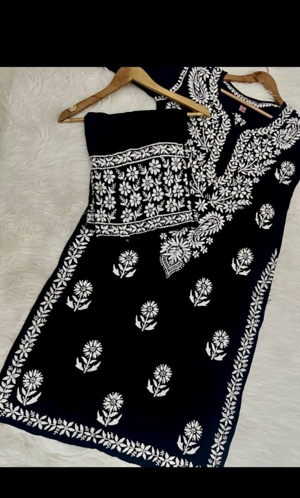 Premium Modal 2 Pc Kurti and Plazo Signature Set - White on Black
