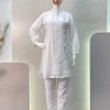 Cotton Chikan Cord Set - Shirt With Pants - 2Pc - White