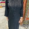 Modal Chikankari Kurti with Self Embroidery - Black & White