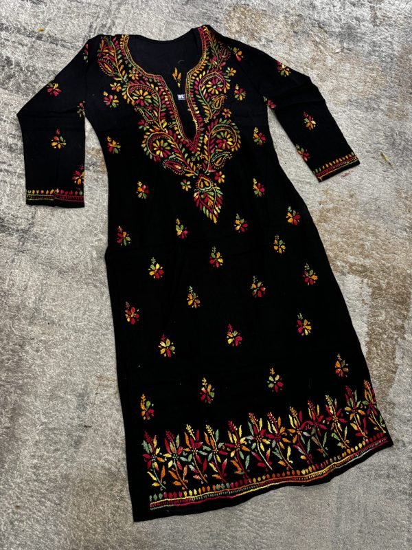 IMG_5720 Cotton Black Chikankari Multicolor Thread Work Kurti
