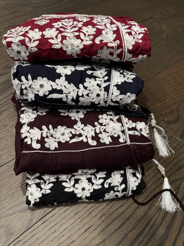 Short Frock and Tulip Pant Suit - 3Pc - Blue, Black, Red, Wine