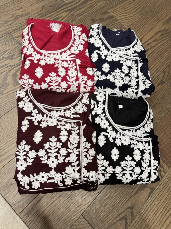 Short Frock and Tulip Pant Suit - 3Pc - Blue, Black, Red, Wine