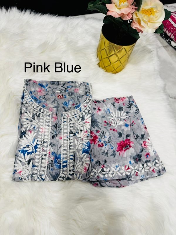 Printed Mulmul 2Pc Kurti and Plazo Set - Floral Print