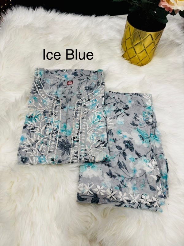 Printed Mulmul 2Pc Kurti and Plazo Set - Floral Print