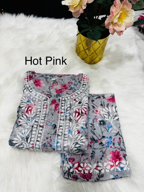 Printed Mulmul 2Pc Kurti and Plazo Set - Floral Print