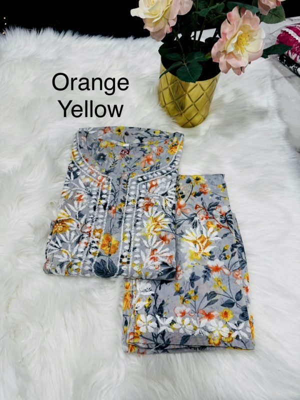 Printed Mulmul 2Pc Kurti and Plazo Set - Floral Print