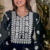 Georgette Chikankari Kurti with White 3D Embroidery - Blue, Wine, Black, Red
