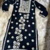Georgette Chikankari Kurti with White 3D Embroidery - Blue, Wine, Black, Red