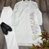 Cotton Chikan Cord Set - Shirt With Pants - 2Pc - White