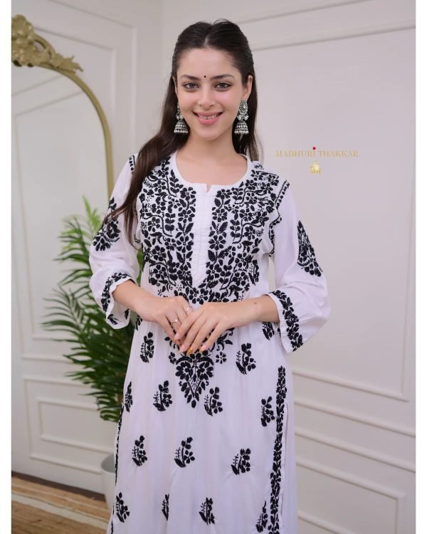 Premium Modal 2 Pc Kurti and Plazo Signature Set - Black on White
