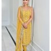 Georgette 3Pc Sleeveless Suit - Kurti, Pant & Dupatta - Mustard