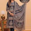Digital Print Pure Crepe Suit - 3 Pc - Navy Blue
