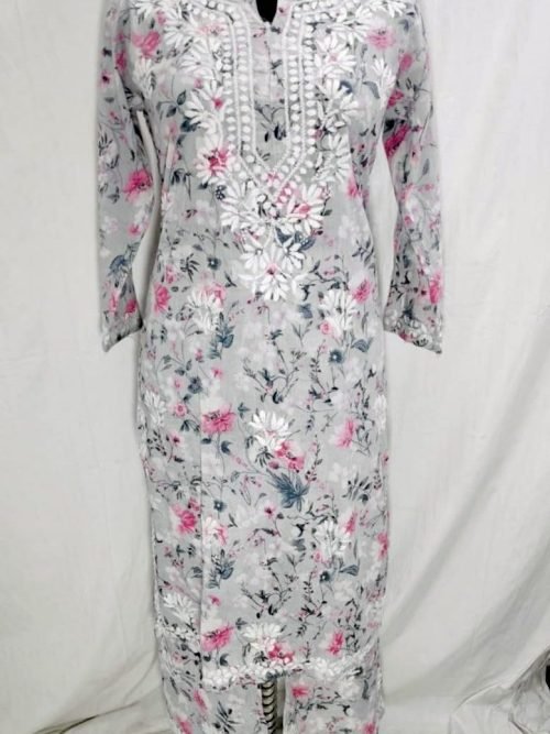 Printed Mulmul 2Pc Kurti and Plazo Set - Floral Print