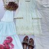 Georgette 3Pc Gharara Suit - Kurti, Gharara & Dupatta - Sky Blue