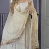 Premium Georgette Anarkali Suit with Golden Work - 3Pc - Ivory White