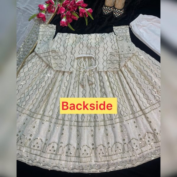 Premium Georgette Anarkali Suit with Golden Work - 3Pc - Ivory White