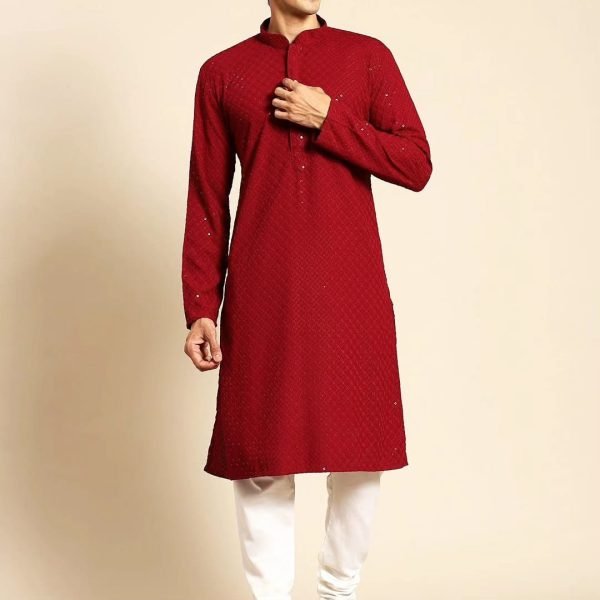 Mens Soft Flowy Reyon Chikankari Sequence work Kurta Pajama Sets - 2Pc - Plus Sizes