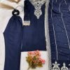 Chinnon Silk Straight Designer Suit with Golden Work - 3Pc - Navy and Black