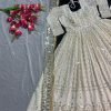 Premium Georgette Anarkali Suit with Golden Work - 3Pc - Ivory White