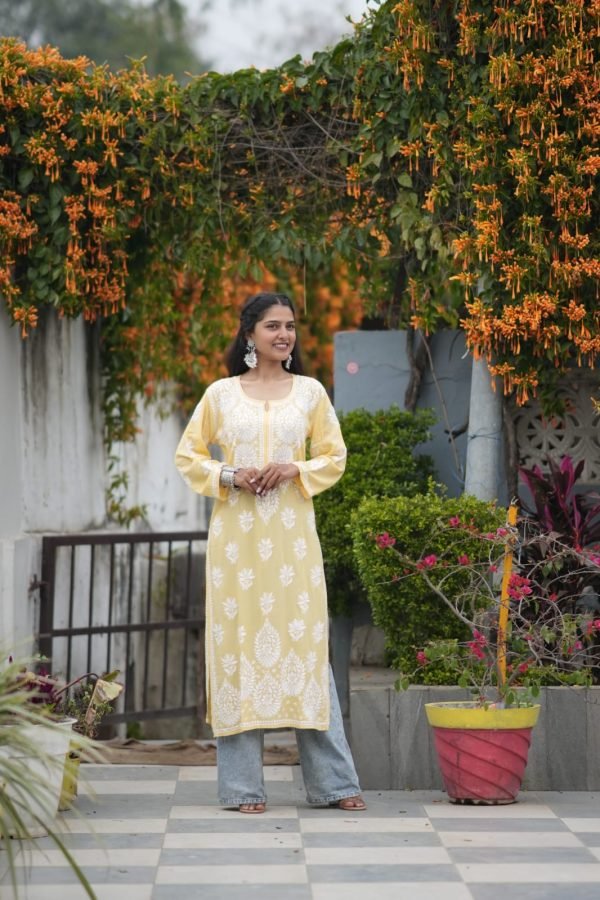 435f730b-4ac4-41f6-a610-1662fcd195c1 Modal Chikankari Kurti with Resham Hand Embroidery - Multiple Colors