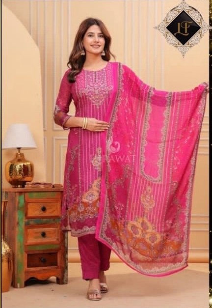 Digital Print Pure Crepe Suit - 3 Pc - Purple