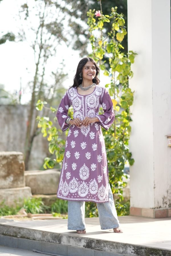 68c45417-d917-4367-97a6-2d490f237de2 Modal Chikankari Kurti with Resham Hand Embroidery - Multiple Colors