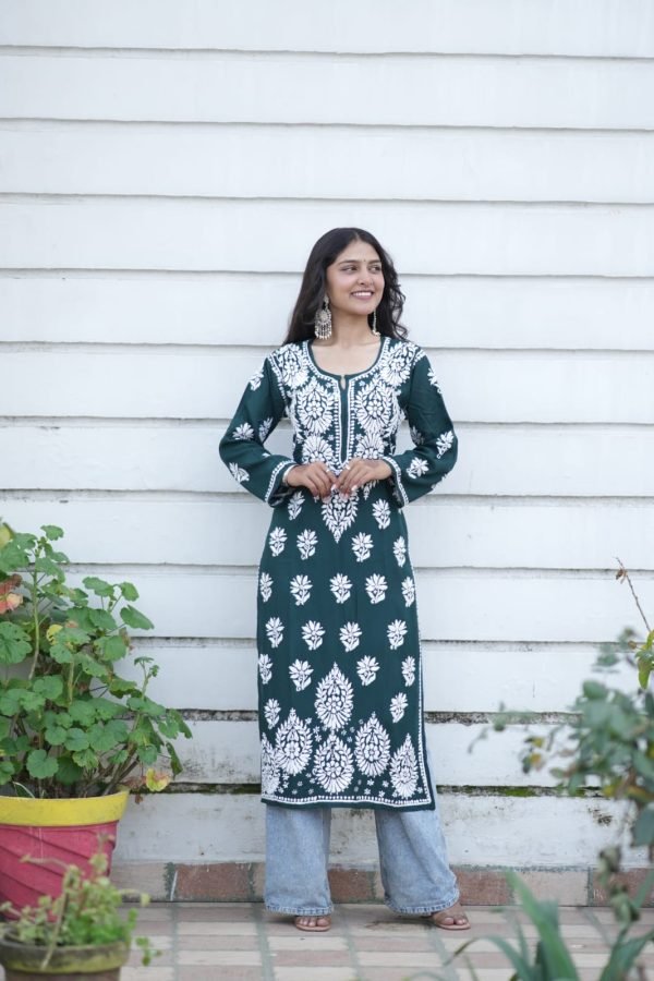 746429b5-d6e6-45d6-902a-8d582dd987e5 Modal Chikankari Kurti with Resham Hand Embroidery - Multiple Colors