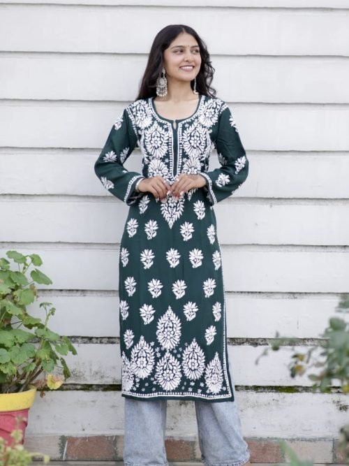 Modal Chikankari Kurti with Resham Hand Embroidery - Multiple Colors