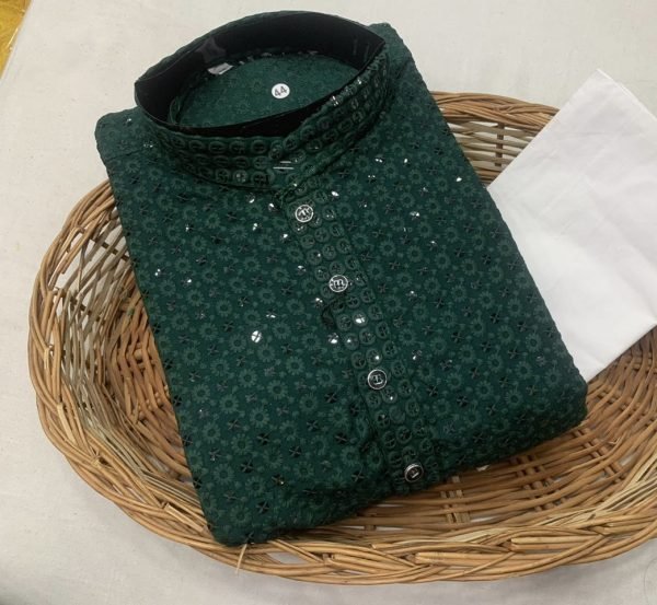 Mens Soft Flowy Reyon Chikankari Sequence work Kurta Pajama Sets - 2Pc - Plus Sizes