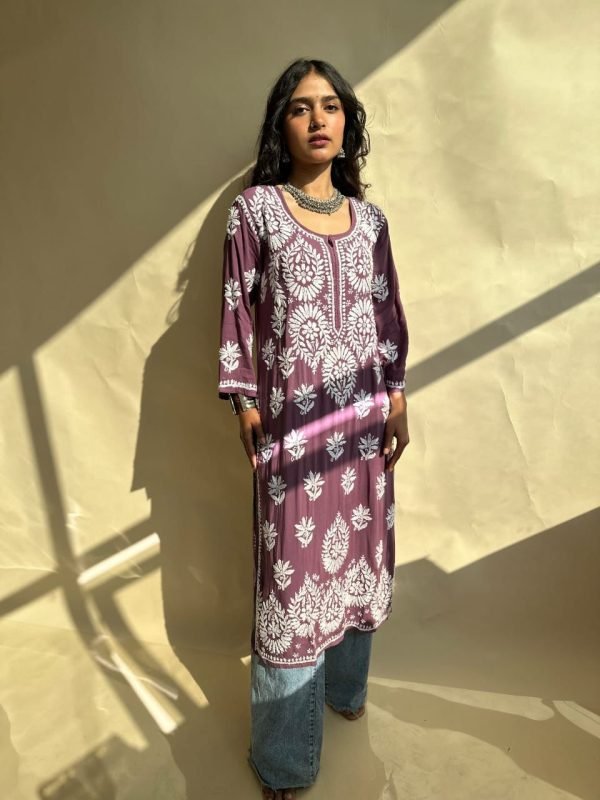 83ceff85-7901-4659-b59a-b592246ce882 Modal Chikankari Kurti with Resham Hand Embroidery - Multiple Colors