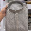 Mens Chikankari Sequence Work Kurta with White Pajama - 2Pc
