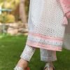 Cotton Chikan Nyra Cut Suit with Pant & Pink Dupatta - 3Pc - White