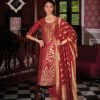 Banarasi Silk Straight Designer Suit with Golden Work - 3Pc