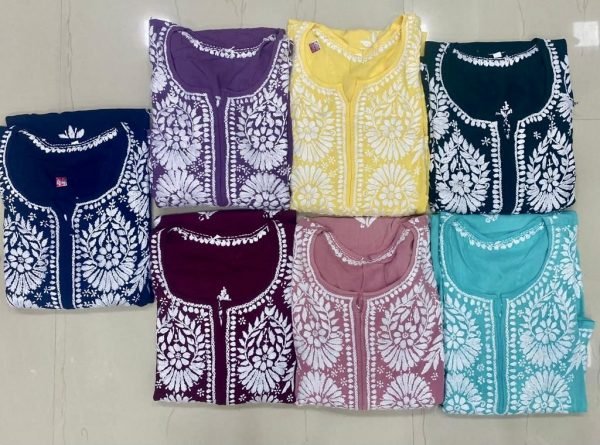 964e3650-6272-423a-bd59-570ef2a94bfa Modal Chikankari Kurti with Resham Hand Embroidery - Multiple Colors