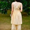 Mulmul Cotton Sleeveless Kurti and Gharara Set - 2Pc - Green and Yellow