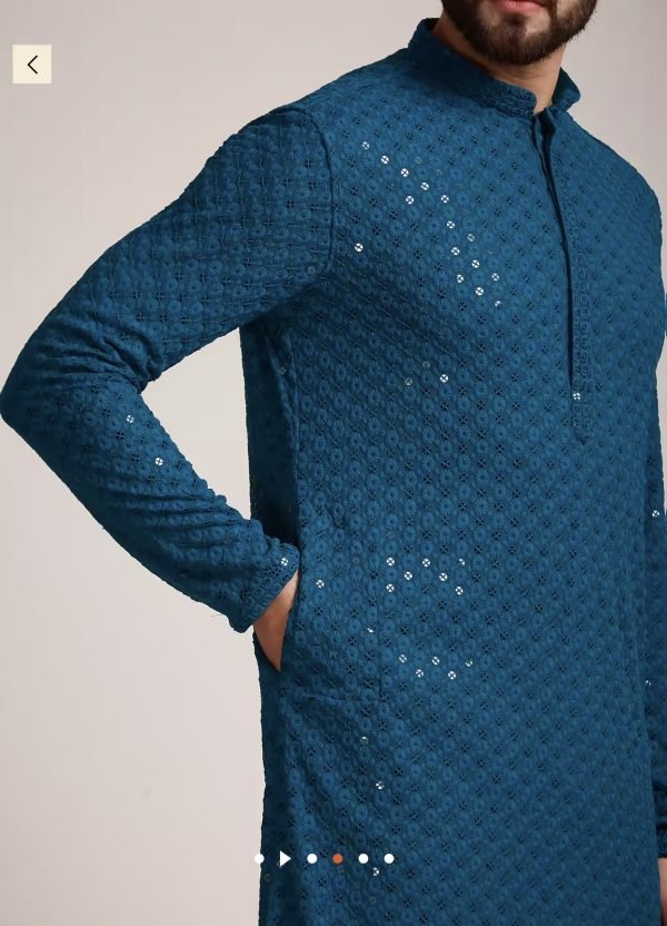 Mens Soft Flowy Reyon Chikankari Sequence work Kurta Pajama Sets - 2Pc - Plus Sizes