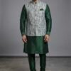 Soft Raw Silk Mens Kurta and Jacket Set - 3 Pc - Emerald Green, Light Green, Lilac
