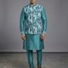 Soft Raw Silk Mens Kurta and Jacket Set - 3 Pc - Emerald Green, Light Green, Lilac