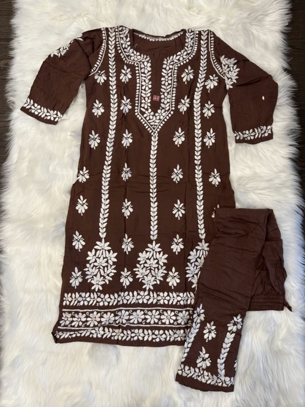 Premium Modal 2 Pc Kurti and Plazo Set - Mustard, Brown, Purple, Peach, Navy Blue, Olive Green, Sage Green, Maroon, Grey