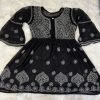 Georgette Short Frock Style Kurti with Inner - Hand Embroidered - Black