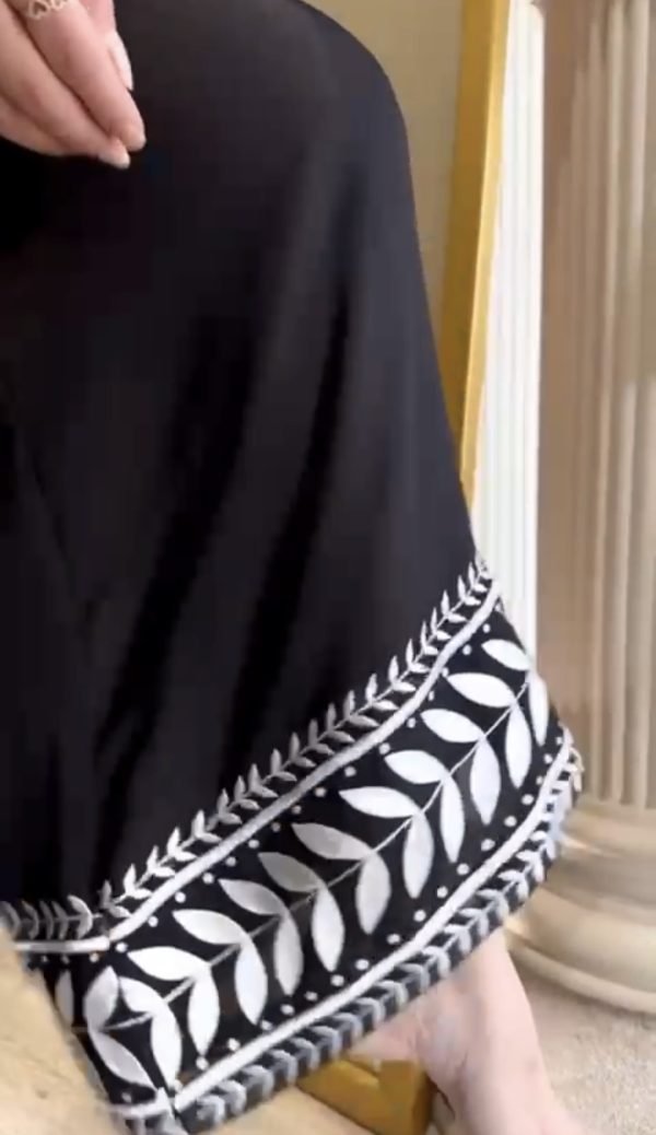 Premium Georgette V Neck Dress - 3Pc - Black