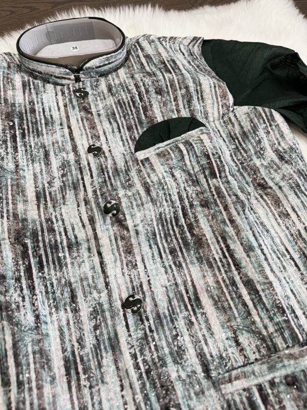 Soft Raw Silk Mens Kurta and Jacket Set - 3 Pc - Emerald Green, Light Green, Lilac