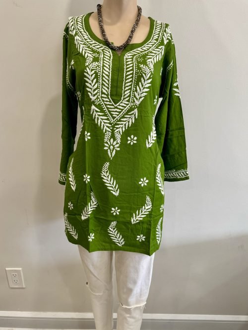 Reyon Chikankari Kurti with White Embroidery - Multiple Colors