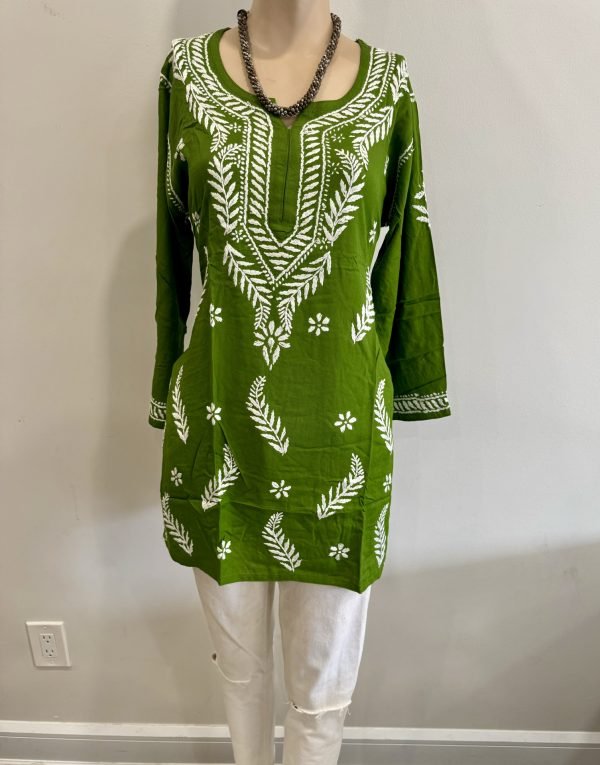 Reyon Chikankari Kurti with White Embroidery - Multiple Colors