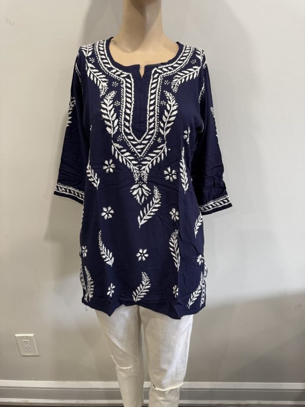 Reyon Chikankari Kurti with White Embroidery - Multiple Colors