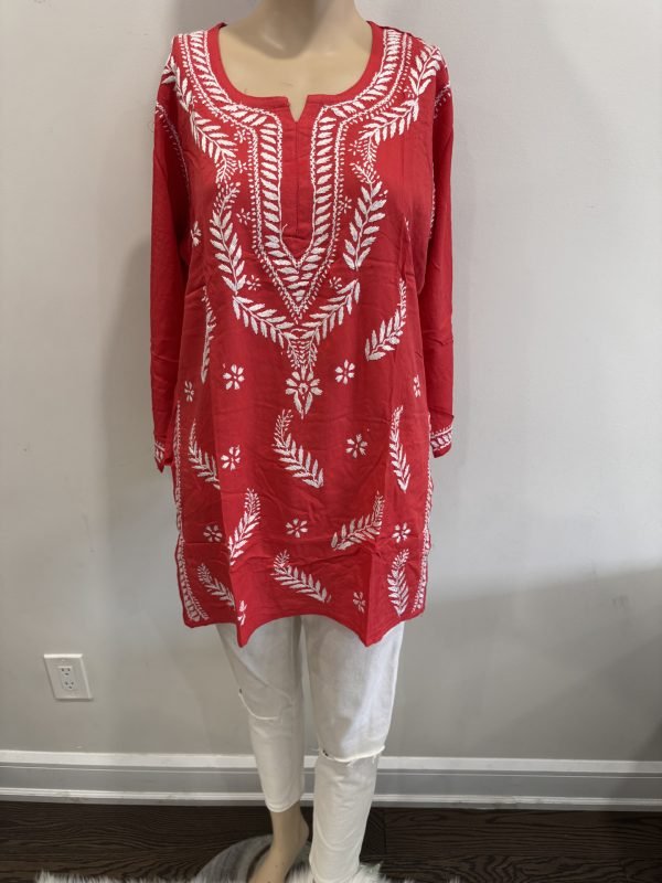 Reyon Chikankari Kurti with White Embroidery - Multiple Colors