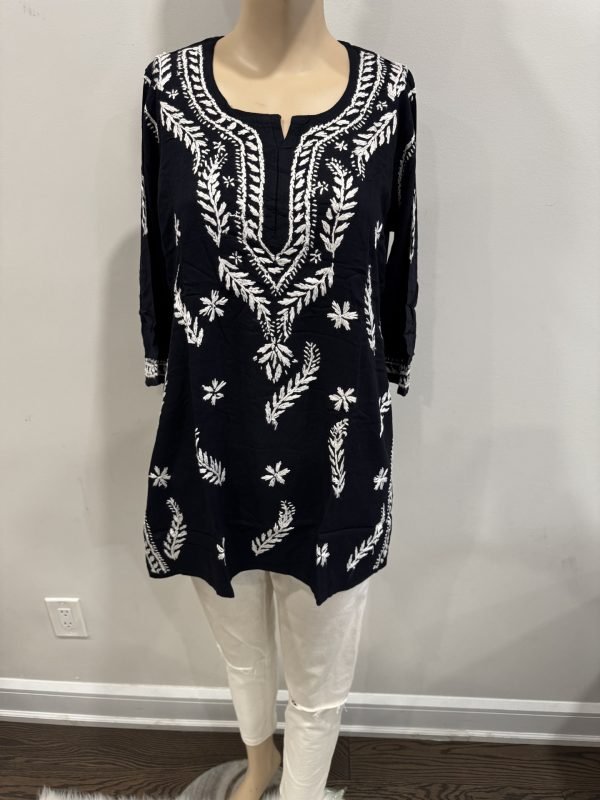 Reyon Chikankari Kurti with White Embroidery - Multiple Colors