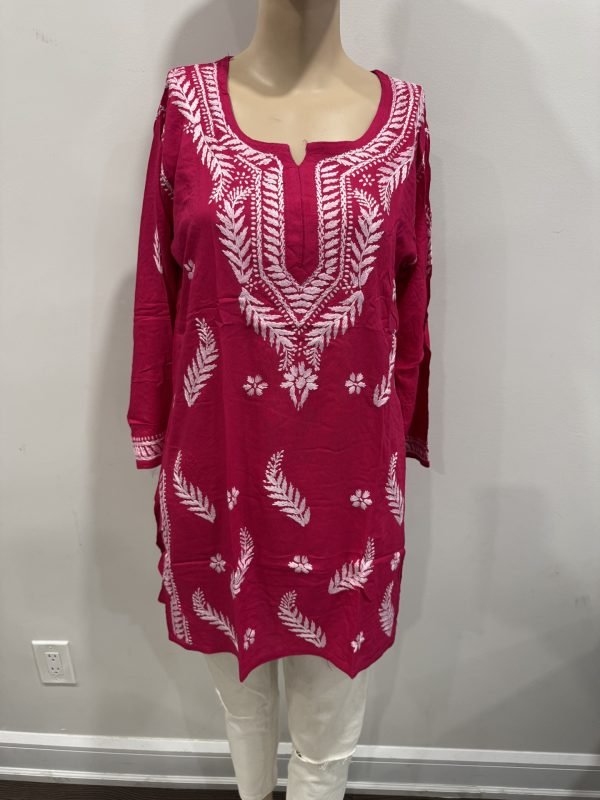 Reyon Chikankari Kurti with White Embroidery - Multiple Colors