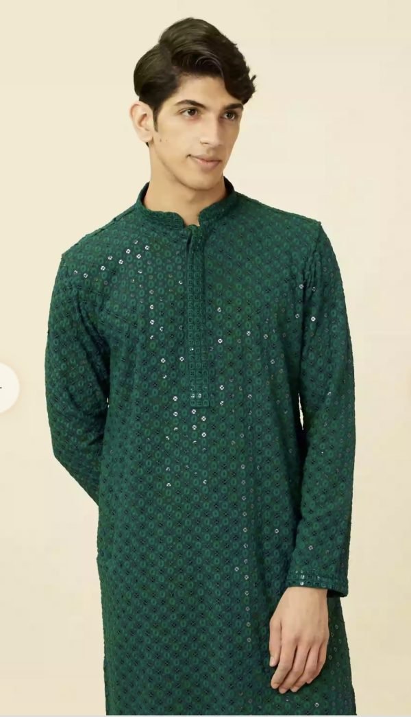 Mens Soft Flowy Reyon Chikankari Sequence work Kurta Pajama Sets - 2Pc - Plus Sizes
