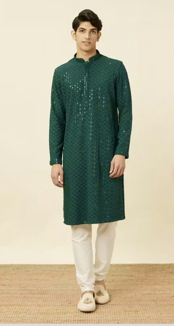 Mens Soft Flowy Reyon Chikankari Sequence work Kurta Pajama Sets - 2Pc - Plus Sizes